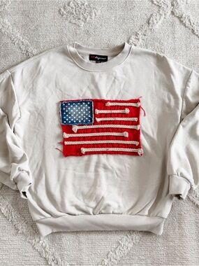 Target Exclusive Cream Crewneck Sweatshirt with Distressed American Flag Patch